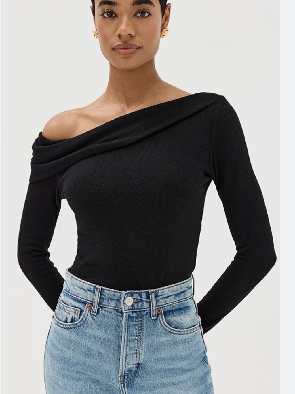 Reformation Elio Black Knit Off Shoulder Top